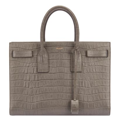Croc Embossed Sac De Jour, &pound;995, Handbags, Grey, Crocodile/Suede, Front view